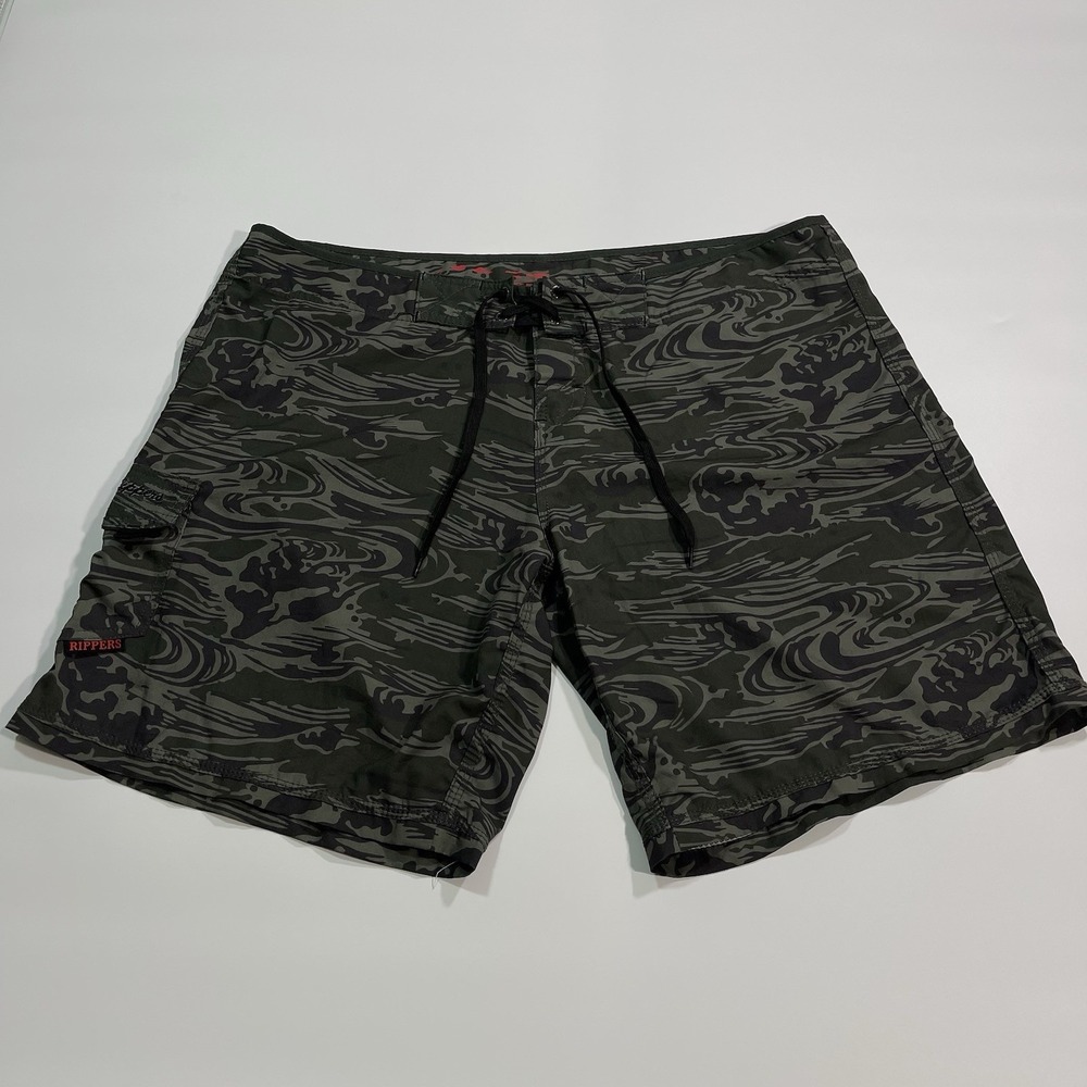 Maui Rippers Board Shorts Mens Size 16 Green Wave Surf Swim Trunks Cargo Pocket